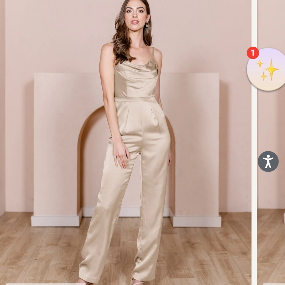 Revelry parker satin jumpsuit in gold champagne NWT